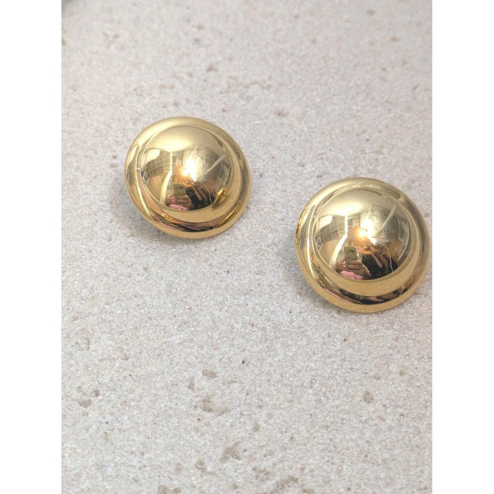 Vintage Monet Domed Stud Earrings Gold Tone Glossy Mirrored Finish Classic Round